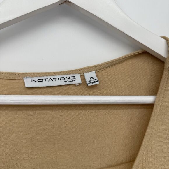 Notations Beige Tan Boho Lace Up Blouse Top Size 2X Plus Rayon - Picture 4 of 10